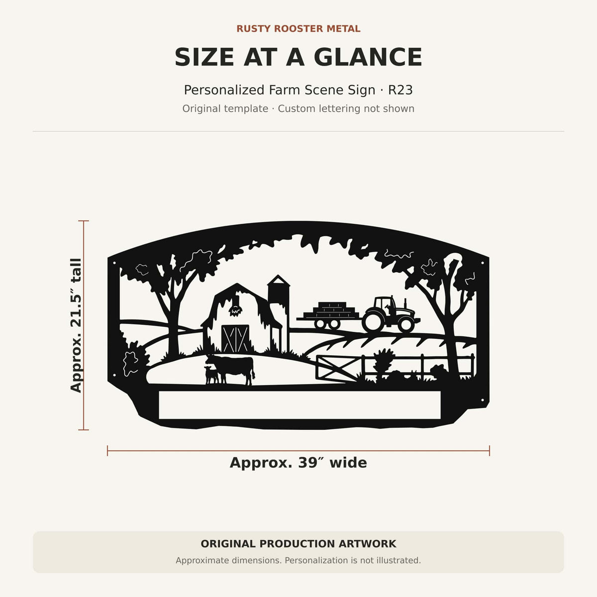 Rusty Rooster Fabrication & Design Physical product Personalized Farm Scene Metal Sign with Tractor & Cows (R23)