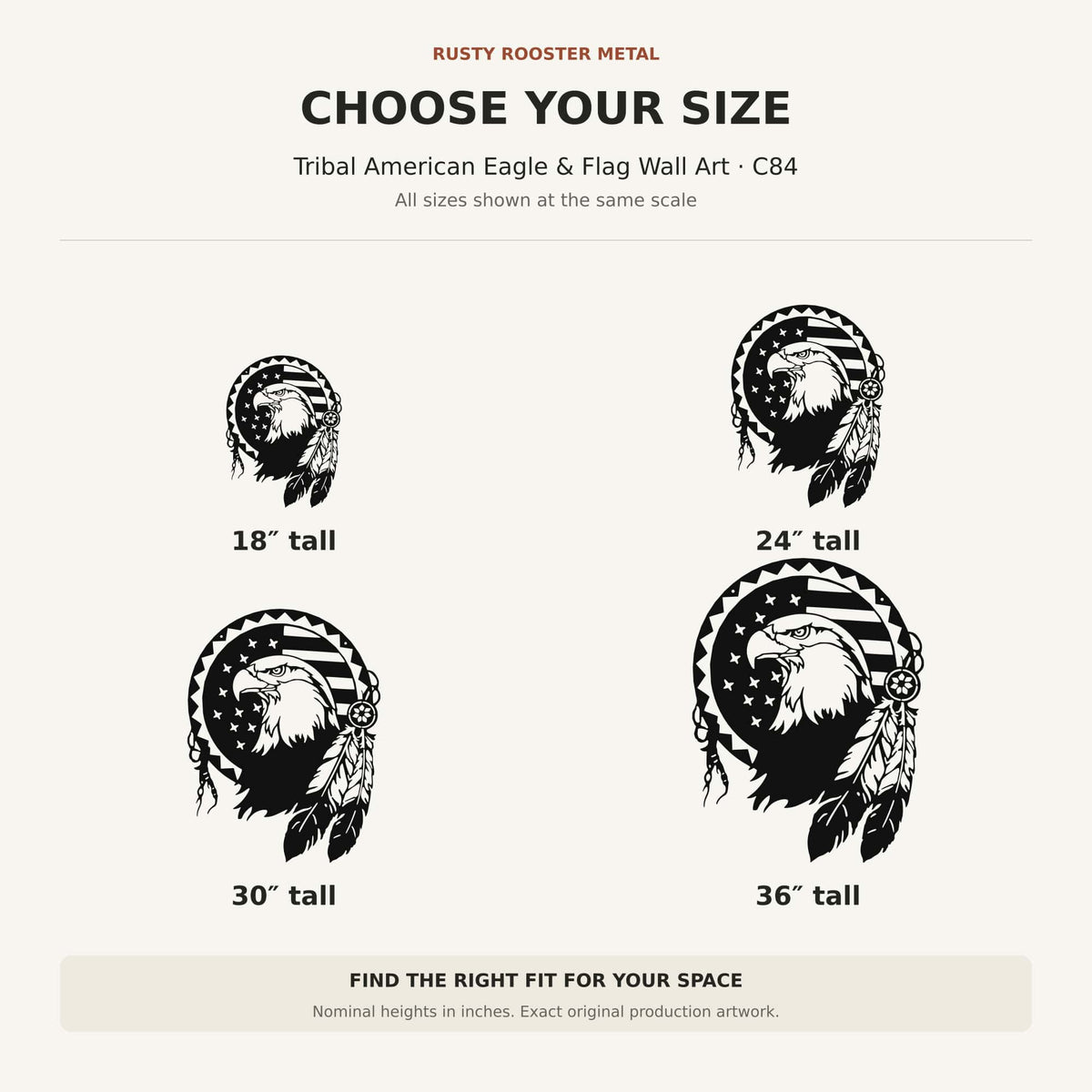 Rusty Rooster Fabrication & Design Physical product Tribal American Eagle & Flag Metal Wall Art (C84)