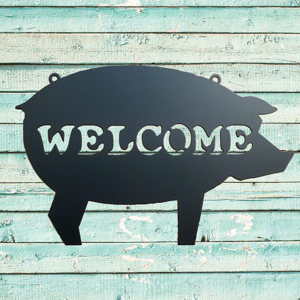 Rusty Rooster Fabrication & Design Pig Metal Welcome Sign (I6)