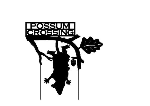 Rusty Rooster Fabrication & Design Possum Crossing Garden Stake (Y9)