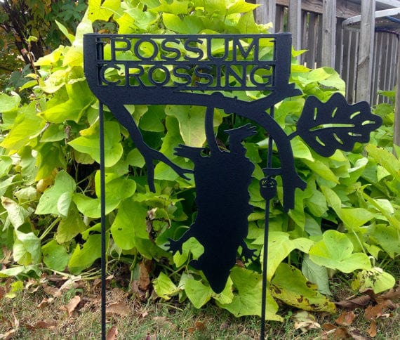 Rusty Rooster Fabrication & Design Possum Crossing Garden Stake (Y9)