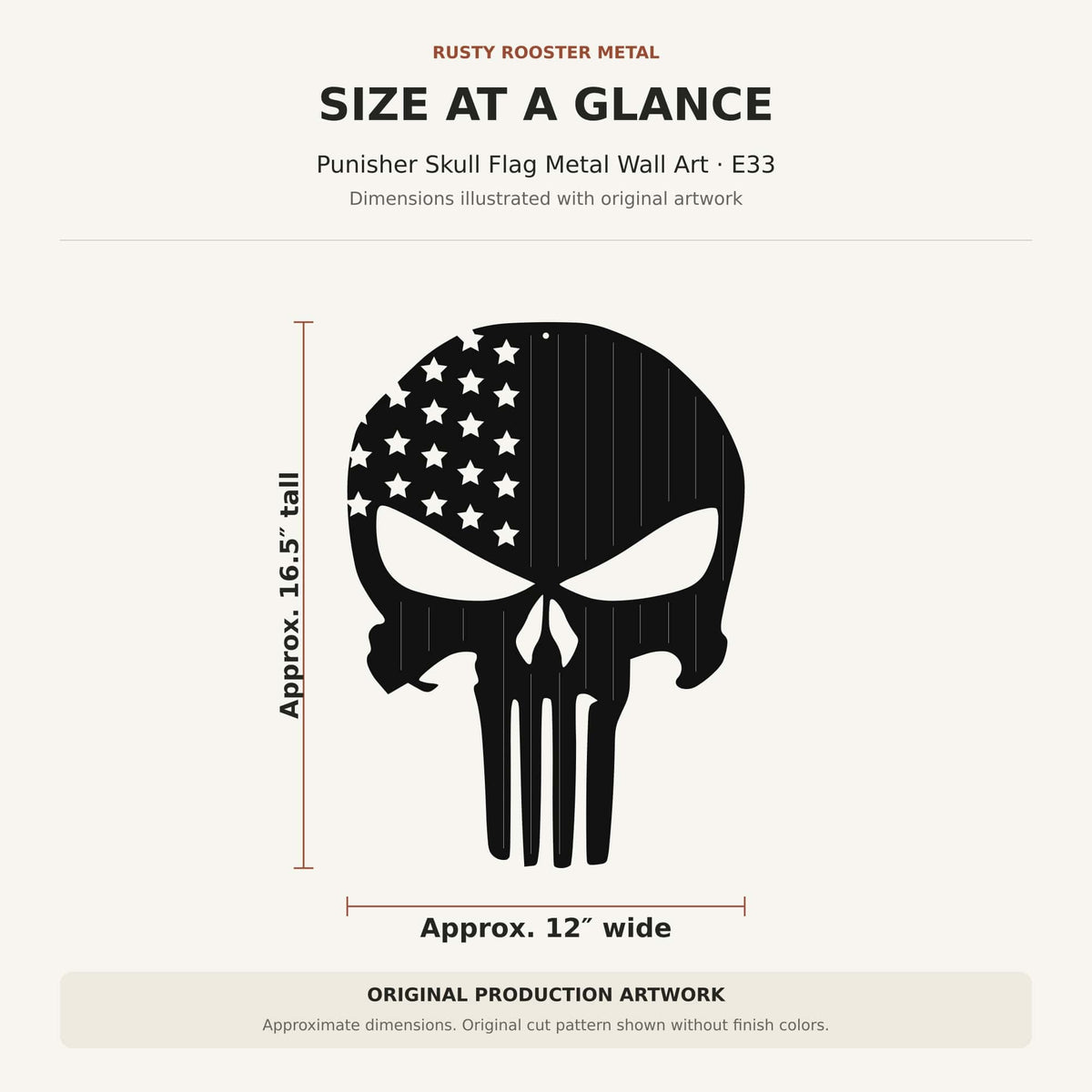 Rusty Rooster Fabrication & Design Punisher Skull Flag Metal Wall Art (E33)