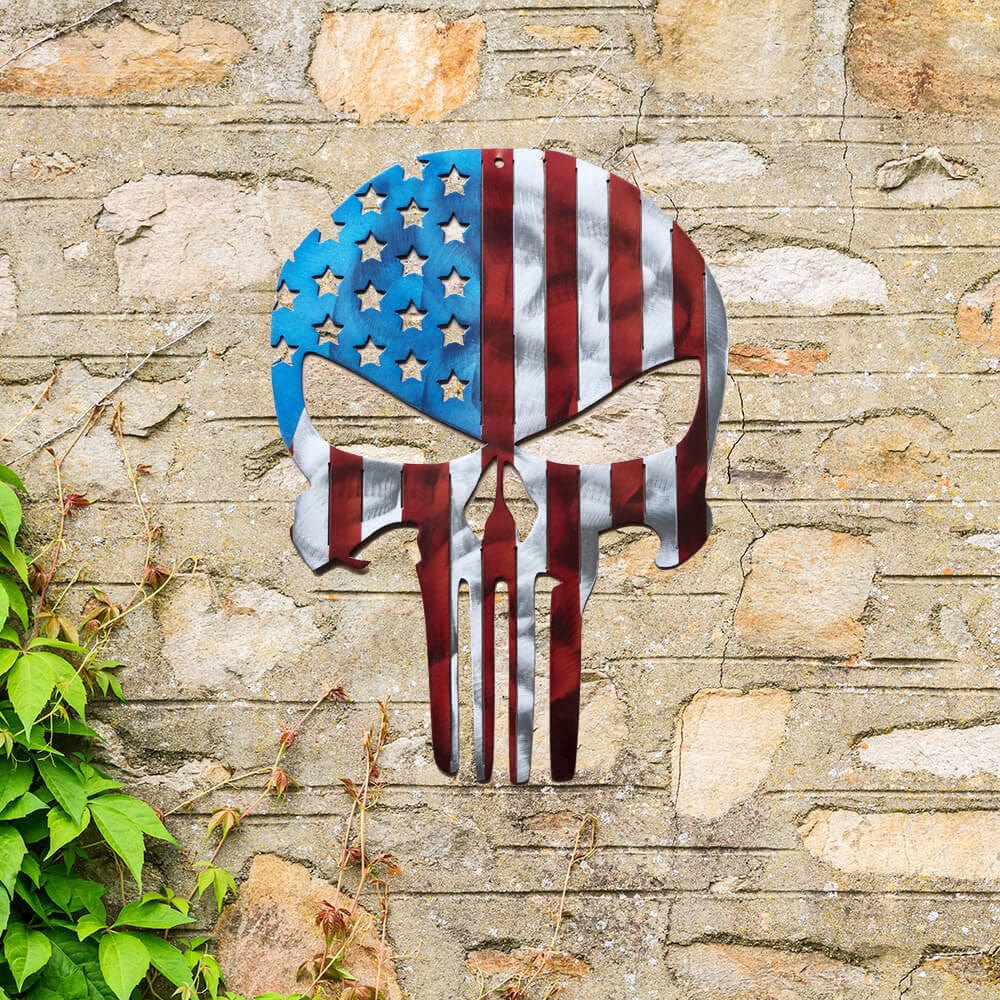 Rusty Rooster Fabrication & Design Punisher Skull Flag Metal Wall Art (E33)