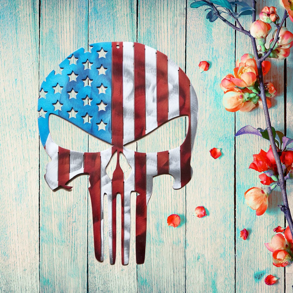 Rusty Rooster Fabrication & Design Punisher Skull Flag Metal Wall Art (E33)