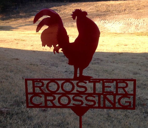 Rusty Rooster Fabrication & Design Rooster Crossing Garden Stake (Z5)