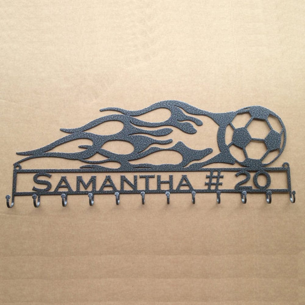 Rusty Rooster Fabrication & Design Soccer Ball with Flames and Custom Text Box and 12 Hooks (H20)