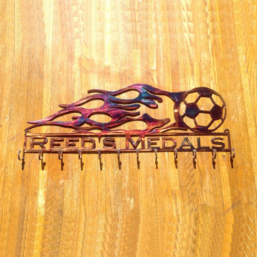 Rusty Rooster Fabrication & Design Soccer Ball with Flames and Custom Text Box and 12 Hooks (H20)