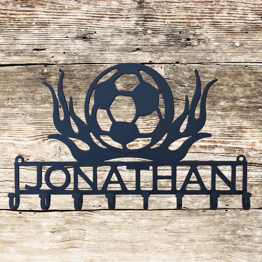 Rusty Rooster Fabrication & Design Soccer Lover’s Flaming Medal Display Rack (Y27)