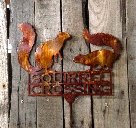 Rusty Rooster Fabrication & Design Squirrel Crossing Garden Stake (U7)