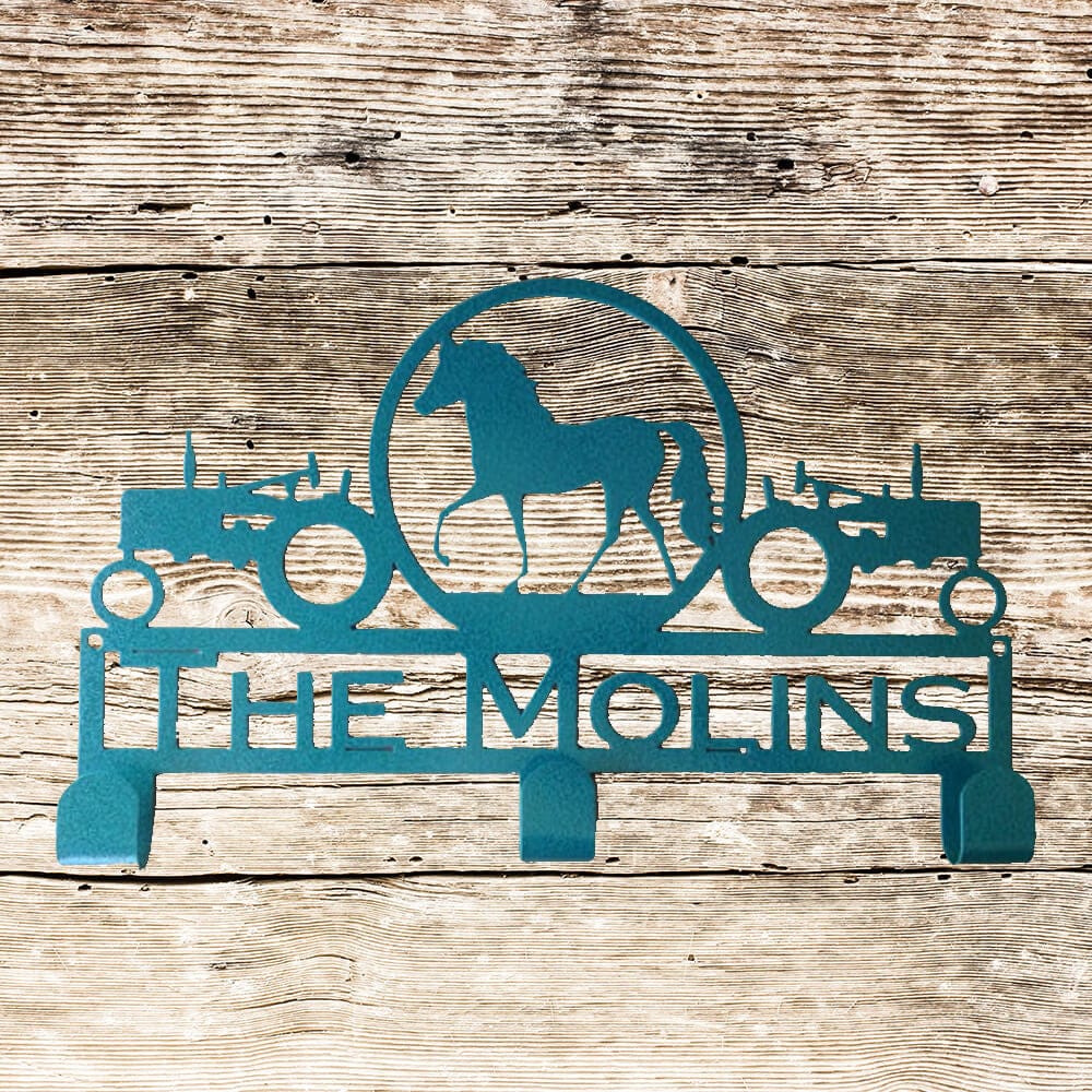 Rusty Rooster Fabrication & Design Tractors and Horse Hat/Coat Rack with Personalized Text (K21)