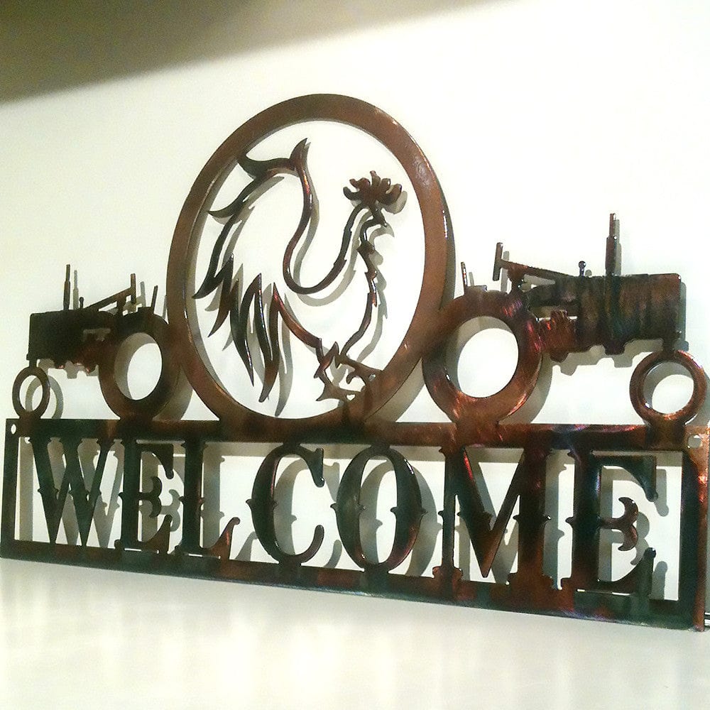 Rusty Rooster Fabrication & Design Tractors and Rooster Welcome Sign (C14)