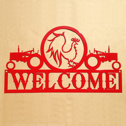 Rusty Rooster Fabrication & Design Tractors and Rooster Welcome Sign (C14)