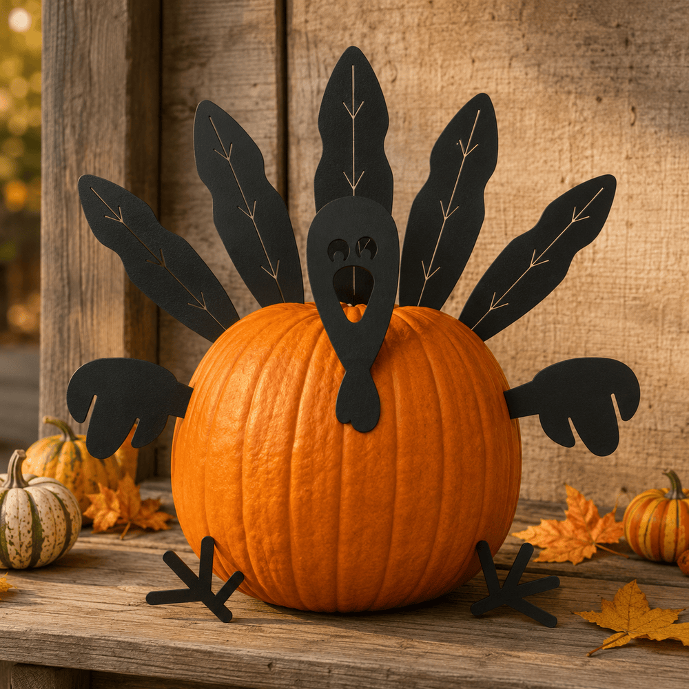 Rusty Rooster Fabrication & Design Turkey Pumpkin Decorating Kit – 10-Piece Metal Thanksgiving Set (F29)