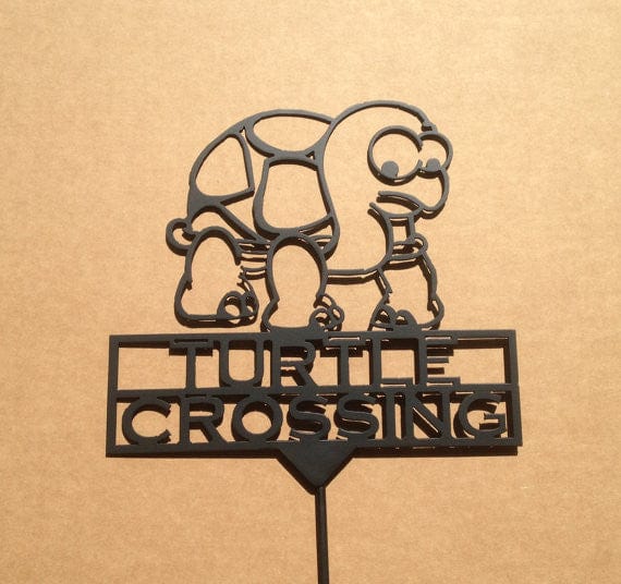 Rusty Rooster Fabrication & Design Turtle Crossing Garden Stake (Z8)