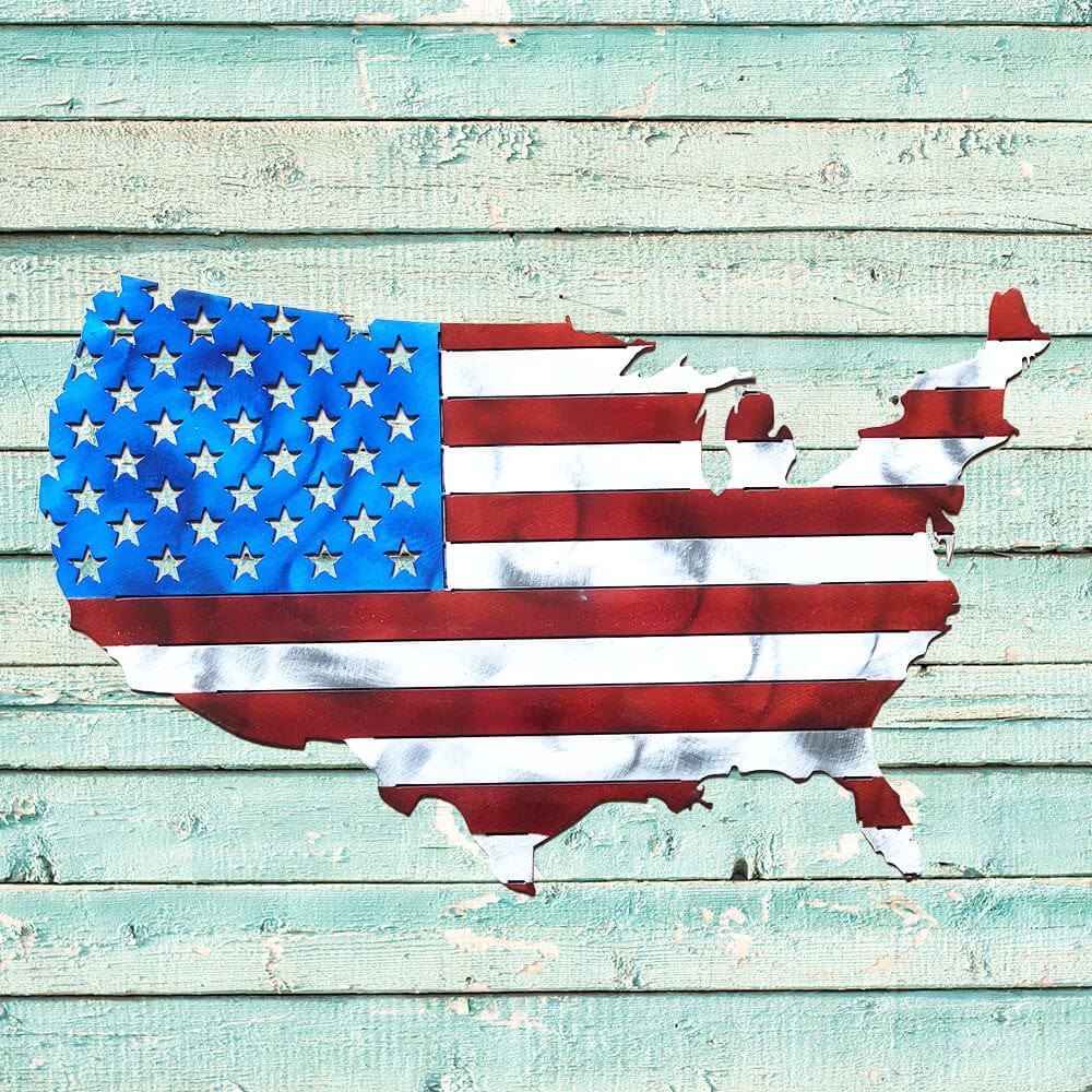 Rusty Rooster Fabrication & Design USA Map Flag (E34)