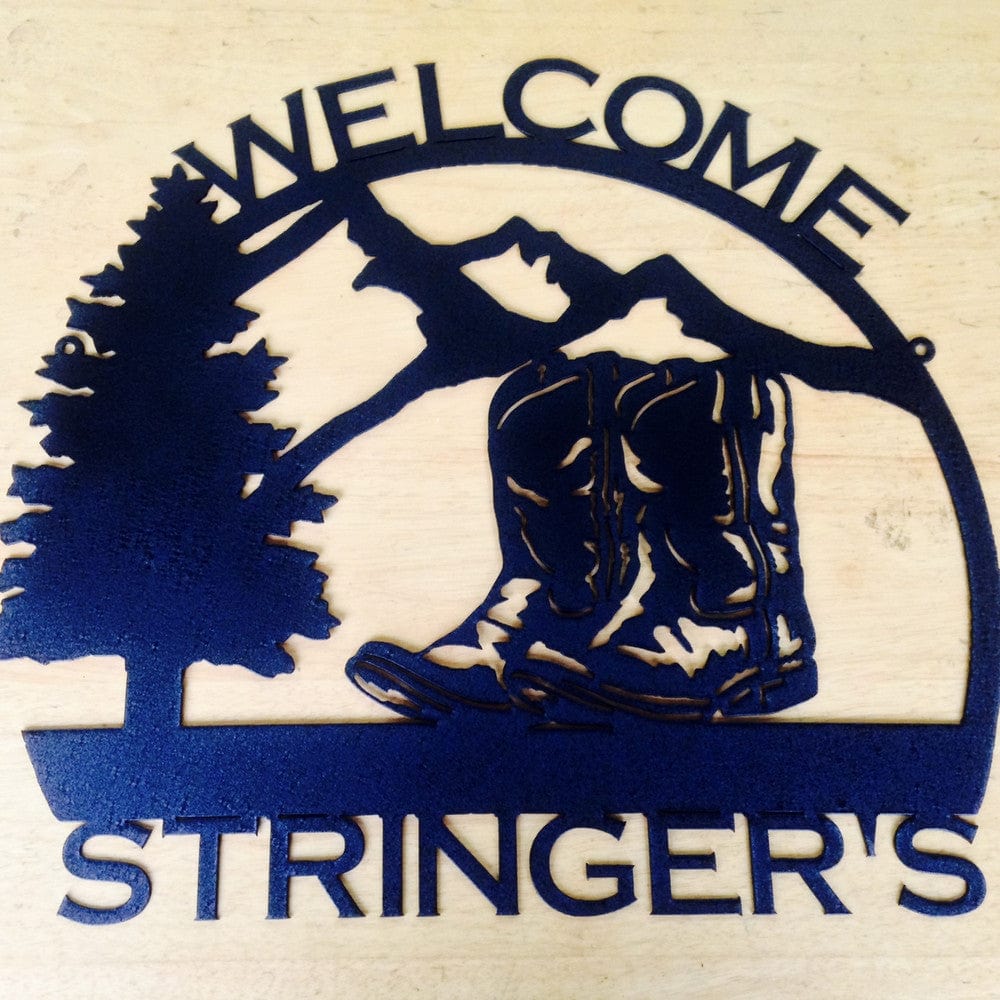 Rusty Rooster Fabrication & Design Welcome Sign with Cowboy Boots and Custom Text Field (X15)