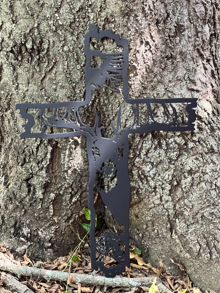 rustyroostermetal Physical product Metal Cross with Outdoor Wildlife Scene