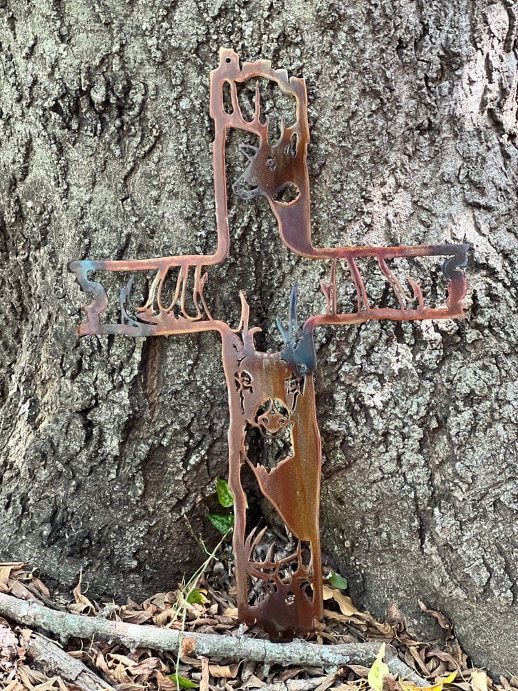 rustyroostermetal Physical product Metal Cross with Outdoor Wildlife Scene