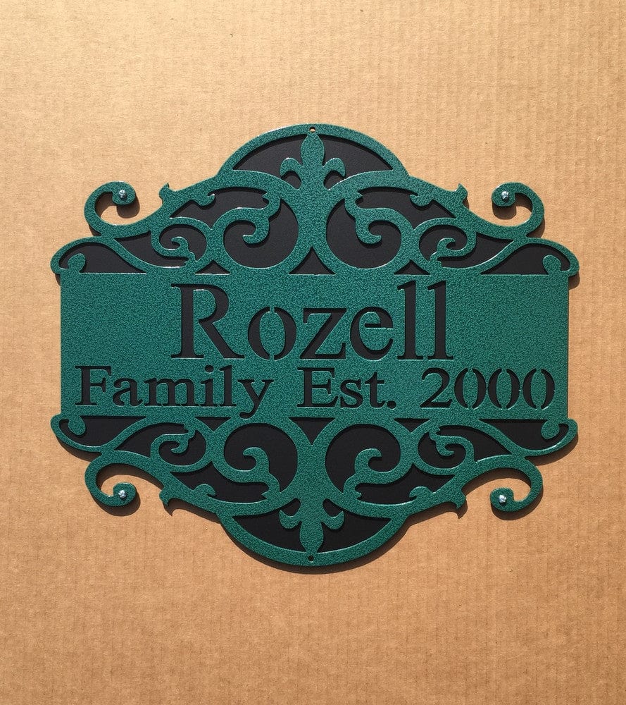 rustyroostermetal Physical product Personalized Sign with Scroll Design and Backing Plate (j29)