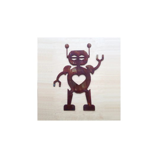Metal Robot Wall Art With Heart (E2)