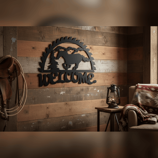 Metal Welcome Sign Running Horse