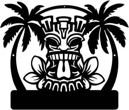 Island Tiki Retreat – Personalized Tropical Metal Wall Sign (b95)