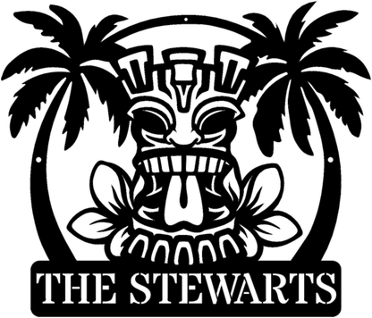 Island Tiki Retreat – Personalized Tropical Metal Wall Sign (b95)