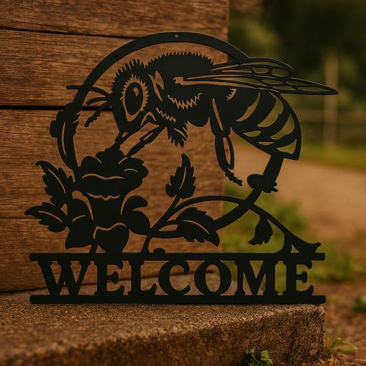"Bloom & Buzz – Personalized Metal Entryway Sign" (B74)