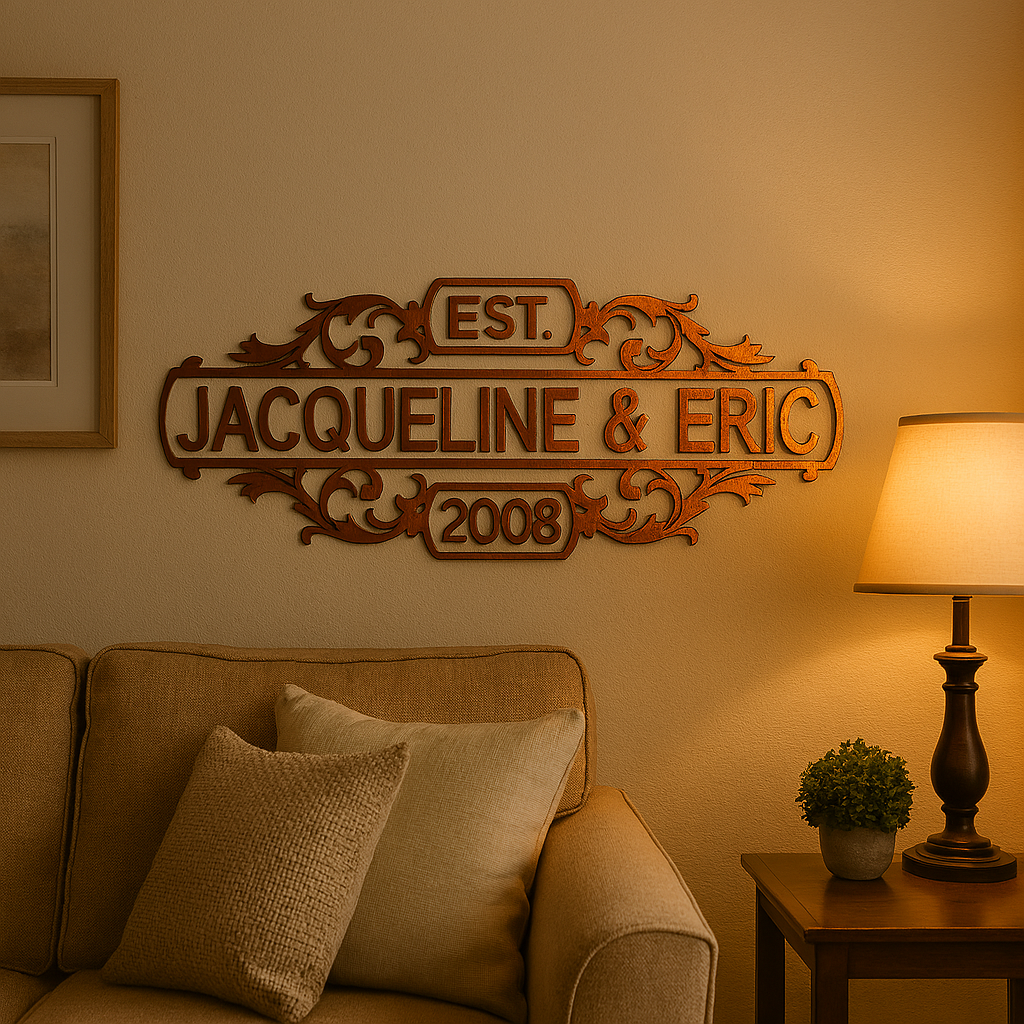 Custom Metal Family Name Sign – Established Date Wall Art (P15)