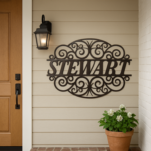 Custom Metal Scroll Wall Sign with Personalized Text (J22)