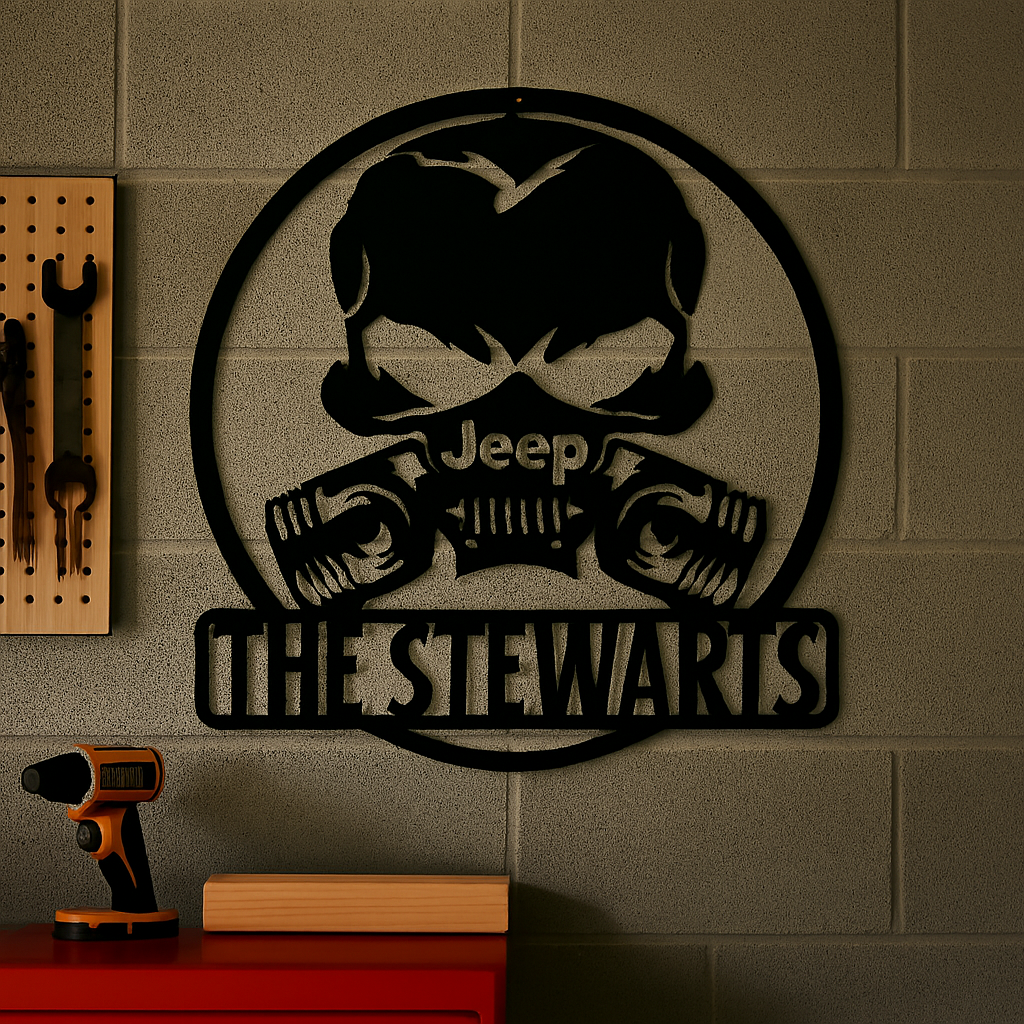 Jeep with Gas Mask Metal Wall Art - Industrial Adventure (C75)