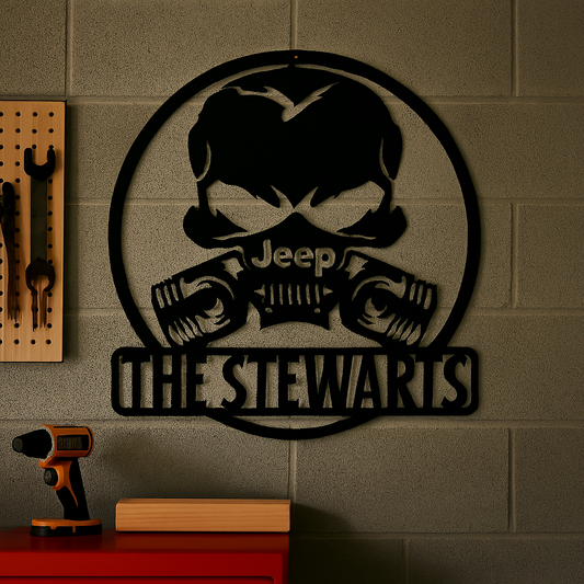 Jeep with Gas Mask Metal Wall Art - Industrial Adventure (C75)