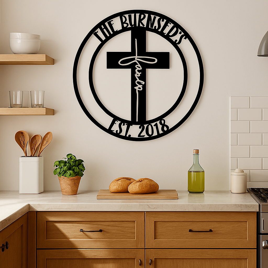 Personalized Faith & Cross Metal Wall Art – Custom Christian Home Decor