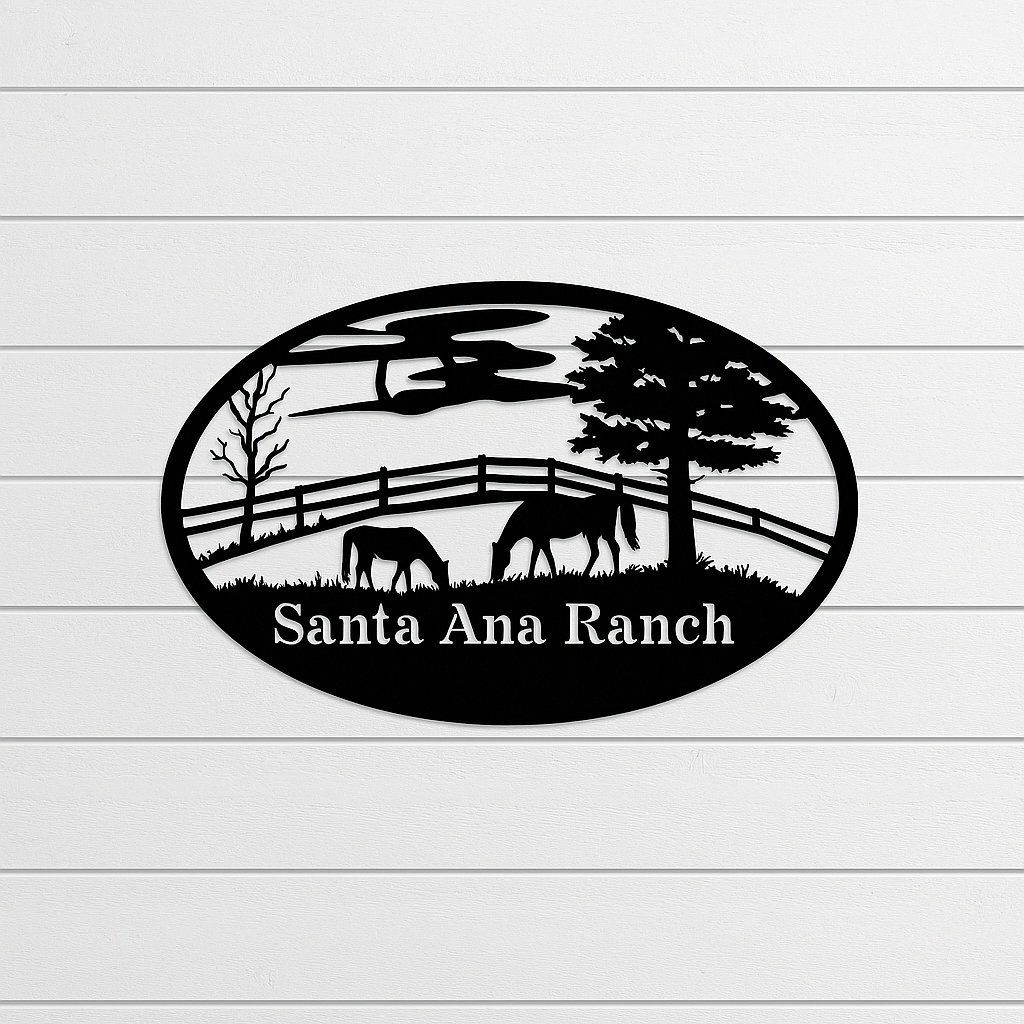 Personalized Ranch Sign – Grazing Horses Metal Wall Art (E25)