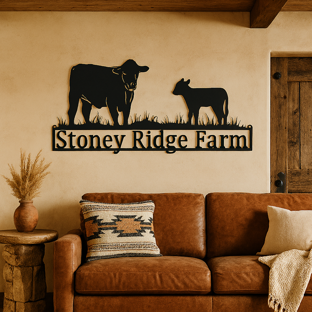 Utterly Western – Custom Cow & Calf Metal Ranch Sign (W2)