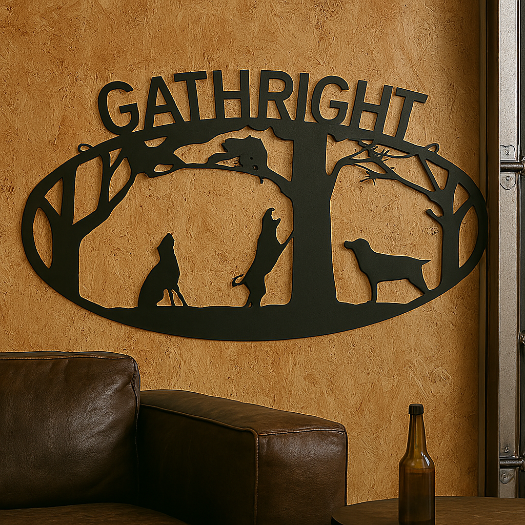 Coon Dogs with Custom Text Field – Hunting Dogs Metal Art (E15)