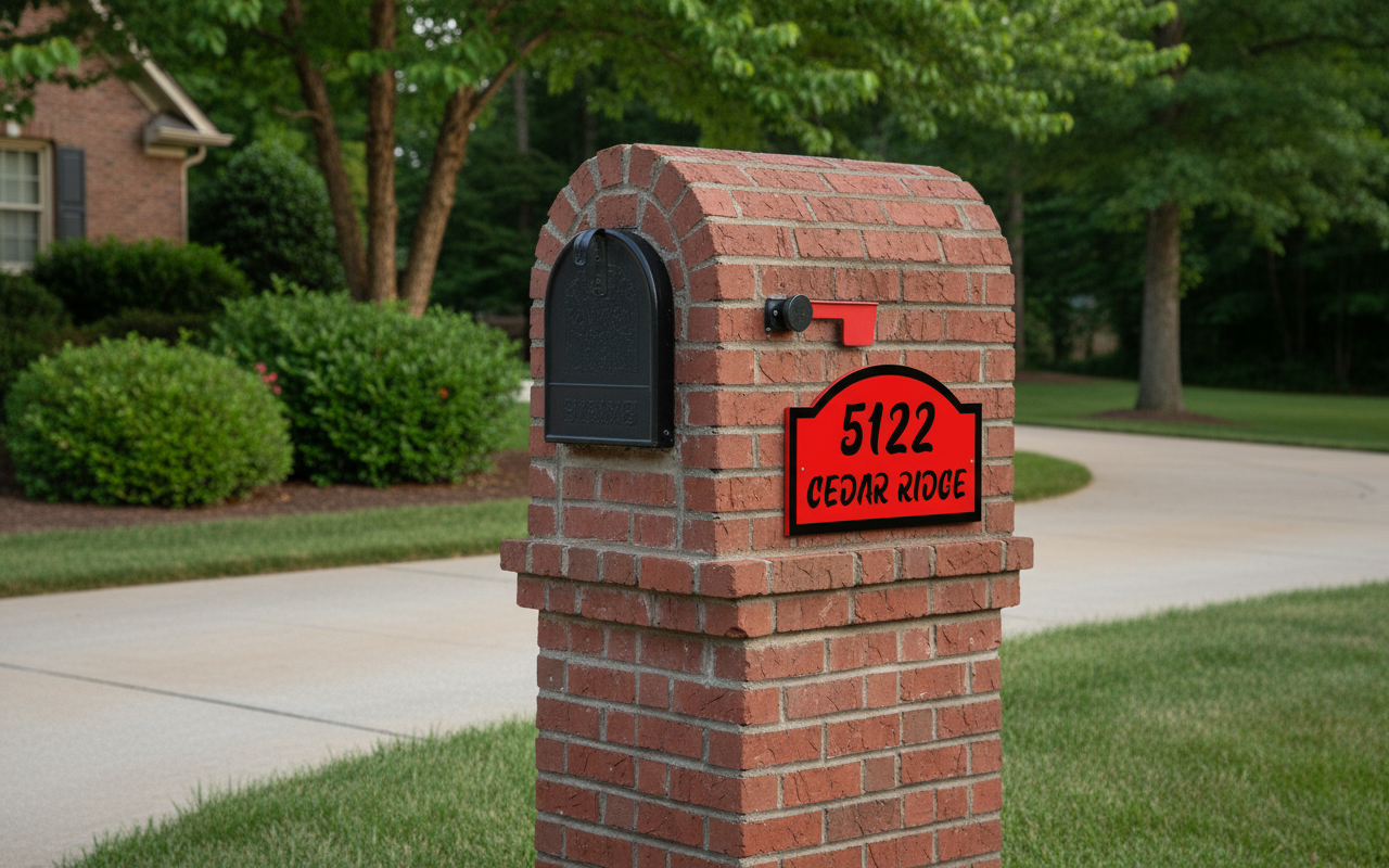 Address sign on brick mailbox