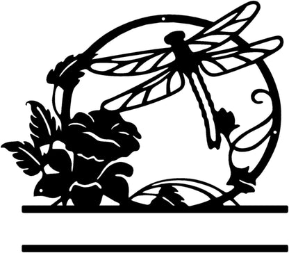 Metal dragonfly welcome personalized sign with flower (B75)