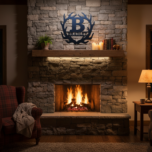 Bradley Antler Monogram Above Fireplace