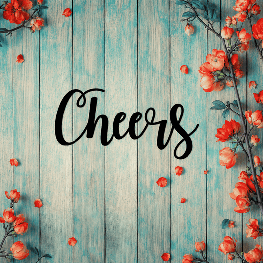 Cheers Bar Metal Wall Art (C37) on a turquoise wood wall