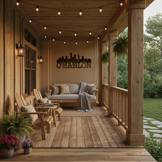 Cleveland skyline sign on front porch