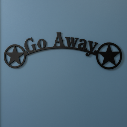 Close-up of Go Away sign on door
