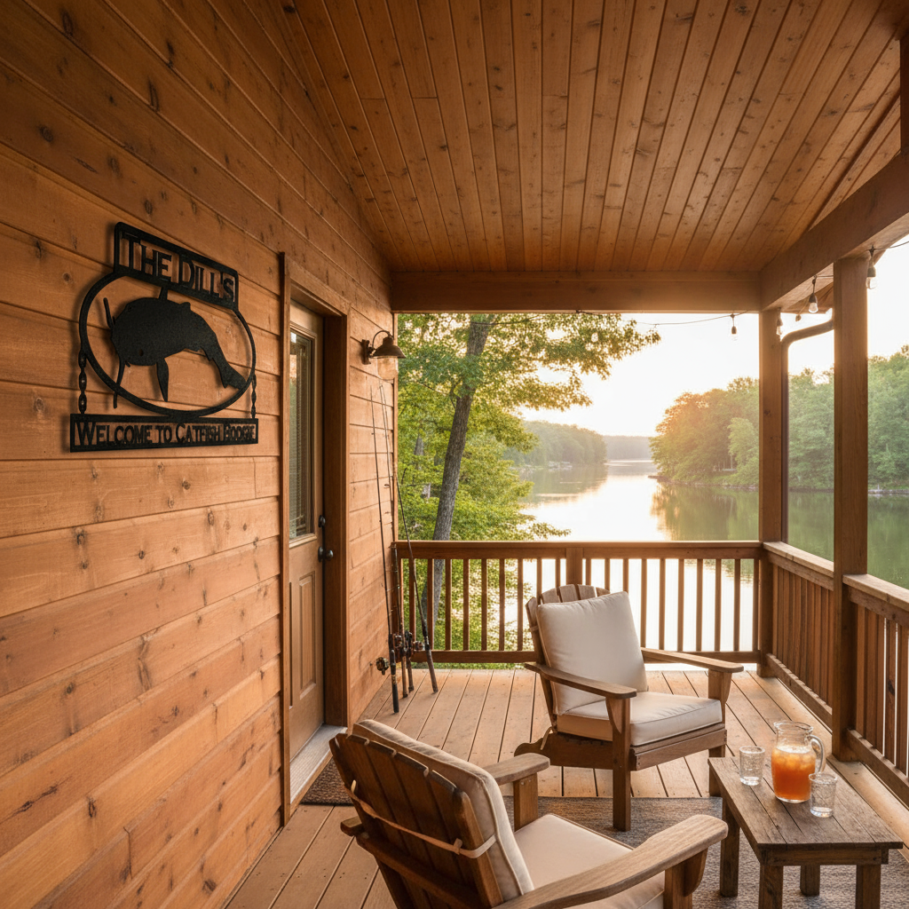 Custom catfish sign at lake house