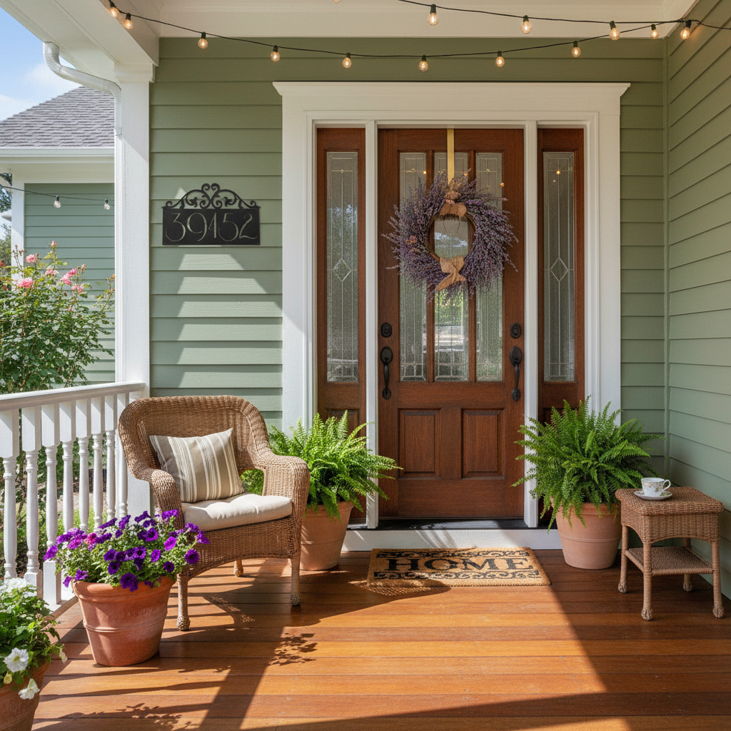 Decorative address sign on front porch