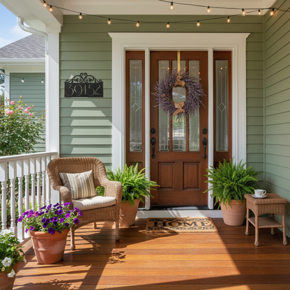 Decorative address sign on front porch