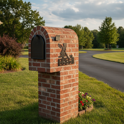 Fairy address sign on side of brick mailbox