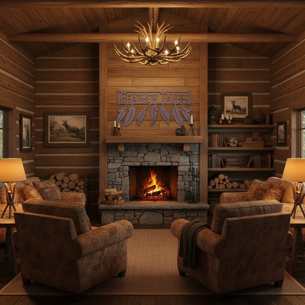 Feather Tales sign in lodge