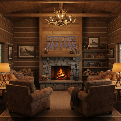 Feather Tales sign in lodge