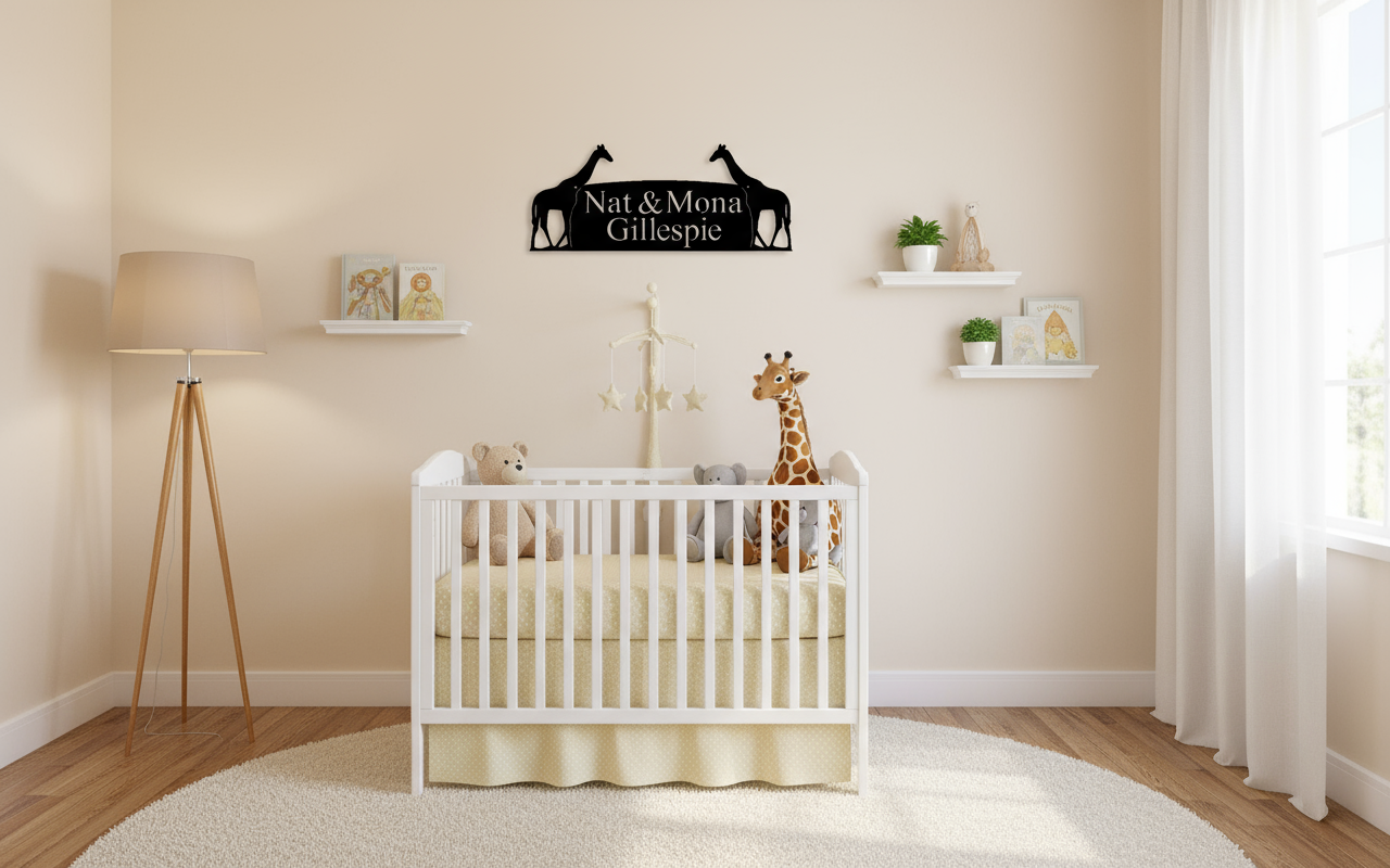 Giraffe Sign on Nursery Wall