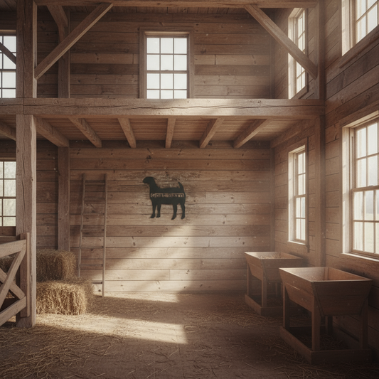 Goat metal art in barn